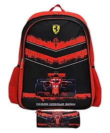 Ferrari Go Like The Wind Backpack & Pencil Case Red & Black  - 17 Inches