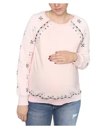 Mums & Bumps Mara Mea Maternity & Nursing Embroidered  Blouse - Pink