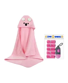 Star Babies Microfiber Hooded Towel + 5 Disposable Scented Bags With Dispenser - Pink