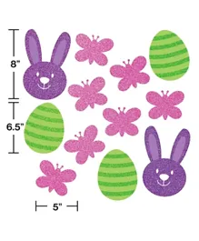 Creative Converting Easter & Spring Colorful Bunnies Glitter Cutouts Pack of 12 - Multicolor
