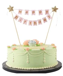 Party Propz Glitter Happy Birthday Cake Topper - Pink & Golden