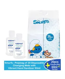 Smurfs Disposable Changing Mats 20 Pieces + 2 Hand Sanitizer 60ml - Blue