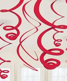 Party Centre Apple Red Plastic Swirl Hanging Decoration -12 Pieces