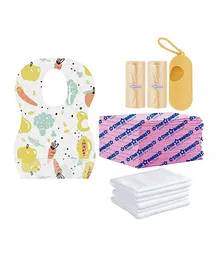 Star Babies Disposable Bibs +  Disposable Towel + Scented Bags With Dispenser + Changing Mats Combo Set Ivory - 21 Pieces