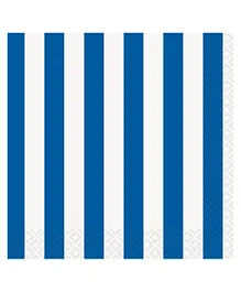 Unique Royal Blue Striped Beverage Napkins - Pack of 16