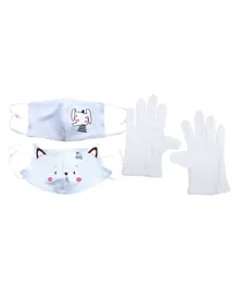 Star Babies 2 Pack Kids Cotton Jersey Face Mask + 1 Pair White Cotton Gloves