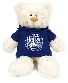 Caravaan Teddy with Happy Birthday Hoodie Blue & Cream - 38 cm