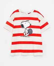 LC Waikiki Snoopy Striped T-Shirt - Red