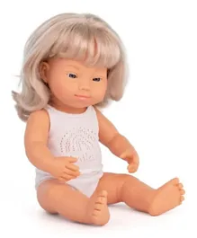 Miniland Caucasian Blond Girl With Down Syndrome Baby Doll - 38 cm