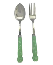 Brain Giggles Stainless Steel Paw Cutlery Set with Case - Green