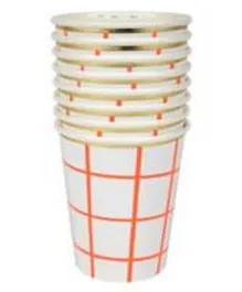 Meri Meri Neon Coral Grid Cups - Pack of 8