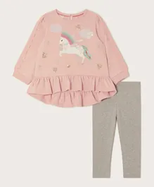 Monsoon Children Baby Unicorn Top & Leggings Set - Pink & Grey