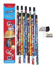 Skoodle Astronaut Paper Rolled Pencils With Eraser & Sharpener - 12 Pieces