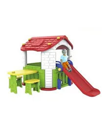 Myts  Indoor All in 1 Playhouse With Activity Area + Side Table & Chair + Slide - Red