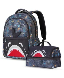 نوهوو - حقيبة مدرسية للأطفال مع حقيبة طعام كومبو القرش رمادي - 16 إنش