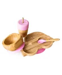 Eco Rascals Bamboo Car Plate + Straw Cup + Bowl & Spoon Combo - Pink