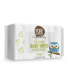 Pure Beginnings Organic Vegan Biodegradable Baby Wipes with Aloe - 64 Pieces