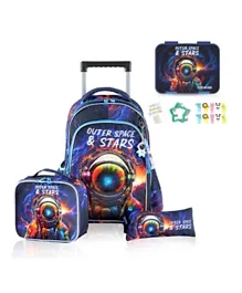 Eazy Kids Outer Space School Trolley Backpack With Pencil Case, Lunch Box, Lunch Bag and Sandwich Cutter Set, BPA Free, Leak Proof, Eco Friendly, Freezer Safe, 3 Years+, Blue - 18 Inches