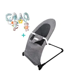 Moon Baby Bouncer + Jungle Friends Activity Spiral Toy -  Grey