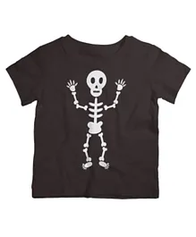 Twinkle Hands Half Sleeves T-shirt Amazing Skeleton Halloween Print - Black