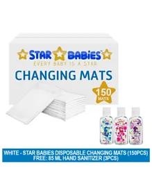 Star Babies Disposable Changing Mat Pack of 150 + 3 Strawberry Shortcake Hand Sanitiser 85ml each - White