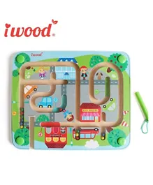 Iwood Wooden Magnetic  Innovative Track Maze Intellectual Jigsaw Puzzle Set - Multicolour