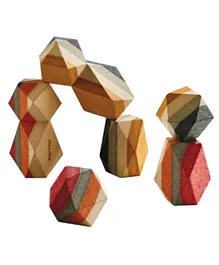 Plan Toys Wooden Geo Stacking Rock Multicolor - 6 Pieces