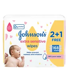 Johnson & Johnson Extra Sensitive Wipes 2+1 - 168 Pieces