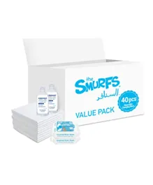Smurfs Disposable Changing Mats with Water Wipes & Sanitiser - Combo Pack