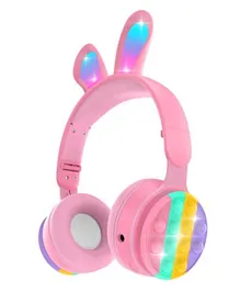 Brain Giggles Foldable Rabbit On-Ear Wireless Bluetooth  Headphone with Pop Bubbles - Pink