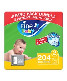 Fine Baby DoubleLock Technology Pack of 3 Diapers Size 2 - 204 Pieces