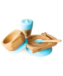 Eco Rascals Bamboo Snail Plate + Feeder Cup, Bowl & Spoon Combo - Blue