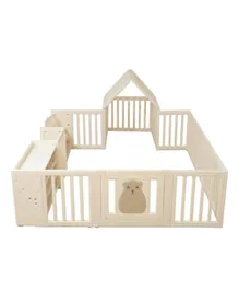 Little Story Portable Playpen With Bookshelf, Toy Storage and Hut - White