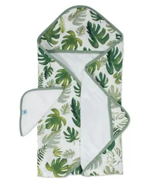 Little Unicorn Hooded Towel & Washcloth Set Tropical Leaf - Green & White