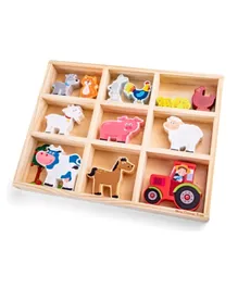 New Classic Toys Wooden Farm Animals Set - 12 Pieces