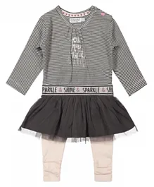 Dirkje 2Pc Striped Babysuit Dress - Grey