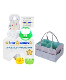 Star Babies Baby Essentials Combo Pack With Caddy Diaper Bag Free White - 117 Pieces