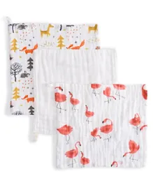 Anvi Baby Organic Baby Muslin Squares  Pack of 3 Fox & Flamingo - Multicolour