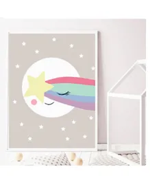 Sweet Pea Sleepy Moon Star Wall Art Print - Multicolor