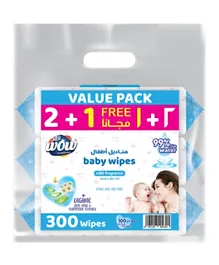 Wow Baby Wet Wipes Extra Thick Mild Scented 2 + 1 Pack - 100 Wipes Each