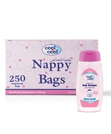Cool & Cool 250 Nappy Bags & Free 100ml Baby Shampoo - Pink