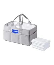 ستار بيبيز - حقيبة تنظيم الحفاضات المحمولة + منشفة للاستعمال مرة واحدة مع 3 قطع مجاناً - رمادي