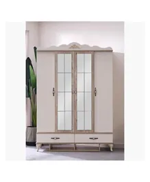 HomeBox Meadow 4-Door Wardrobe With 2-Drawers & 2-Mirrors - Cream