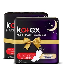 Kotex Maxi Pads Night with Wings Sanitary Pads Pack of 2 - 24 Pieces Each