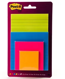 3M Post it Super Sticky Notes Lined Assorted Colours 4 Pads Assorted Sizes - 180 Sheets