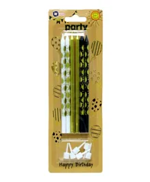 Italo Party Pencil Candles With Stand for Birthday Party Gold, Black & White - Pack of 6