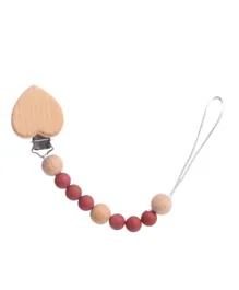 Factory Price Heart Silicone and Wooden Pacifier Clip - Brown & Red