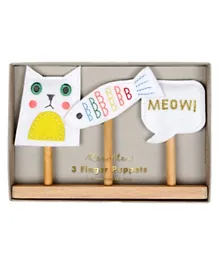 Meri Meri Wooden Base Cat Finger Puppets Pack of 3- Multicolour