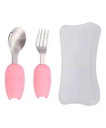Brain Giggles Kitty Cutlery Set with Case - Pink