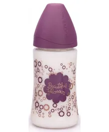 Suavinex Wide Neck Feeding Bottle  Anatomical Silicone Teat Beautiful Flower Purple - 270 ml